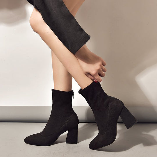 Damen elegante Stiefeletten mit komfortablem Blockabsatz R&B