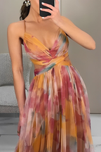R&B | Sexy Gradient Print Rückenfrei Kontrast V-Ausschnitt Lange Kleider