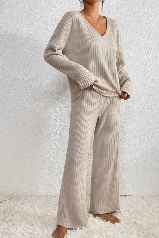 R&B | Damen Rippstrick Zwei-Teilen Loungewear Set