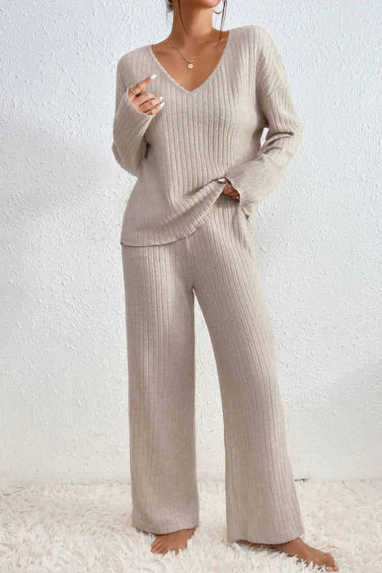 R&B | Damen Rippstrick Zwei-Teilen Loungewear Set