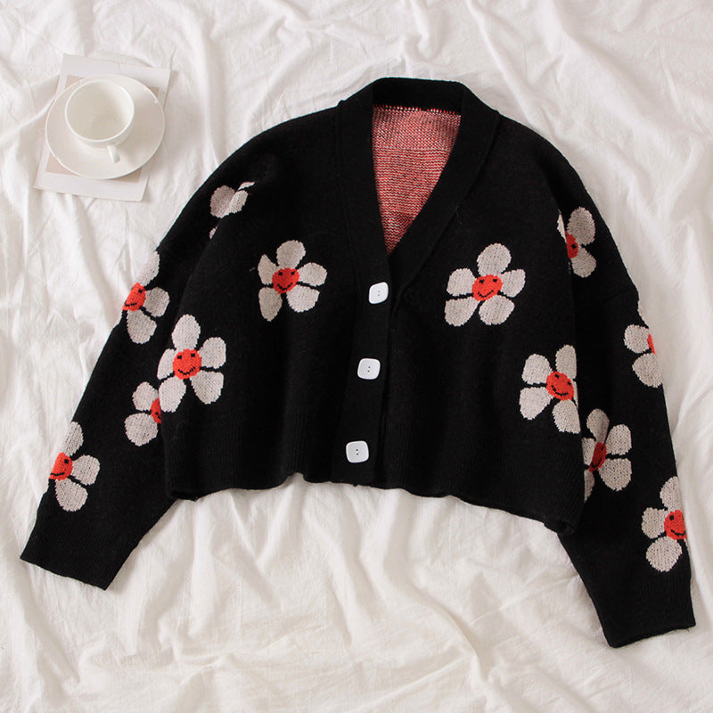 Damen Gemusterter Strickcardigan mit floralem Design und lässigem Schnitt R&B