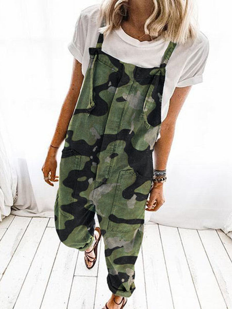 Damen Lässige Camouflage Latzhose