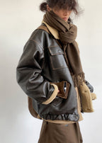 R&B | Inspirierte Lammfleece gefütterte Lederjacke – Unisex-Stil