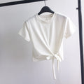 Damen Cropped-T-Shirt mit seitlichem Knoten und lässigem Schnitt