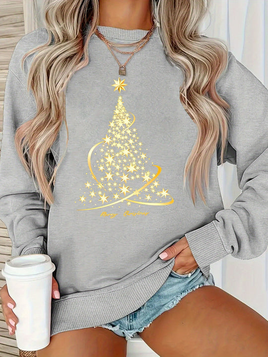 R&B | Jul Sweatshirt mit Print Baumwolle Goldener Weihnachtsbaum Design