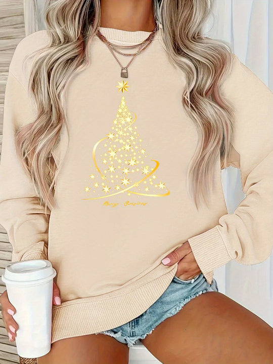 R&B | Jul Sweatshirt mit Print Baumwolle Goldener Weihnachtsbaum Design