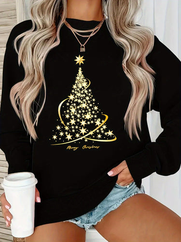 R&B | Jul Sweatshirt mit Print Baumwolle Goldener Weihnachtsbaum Design