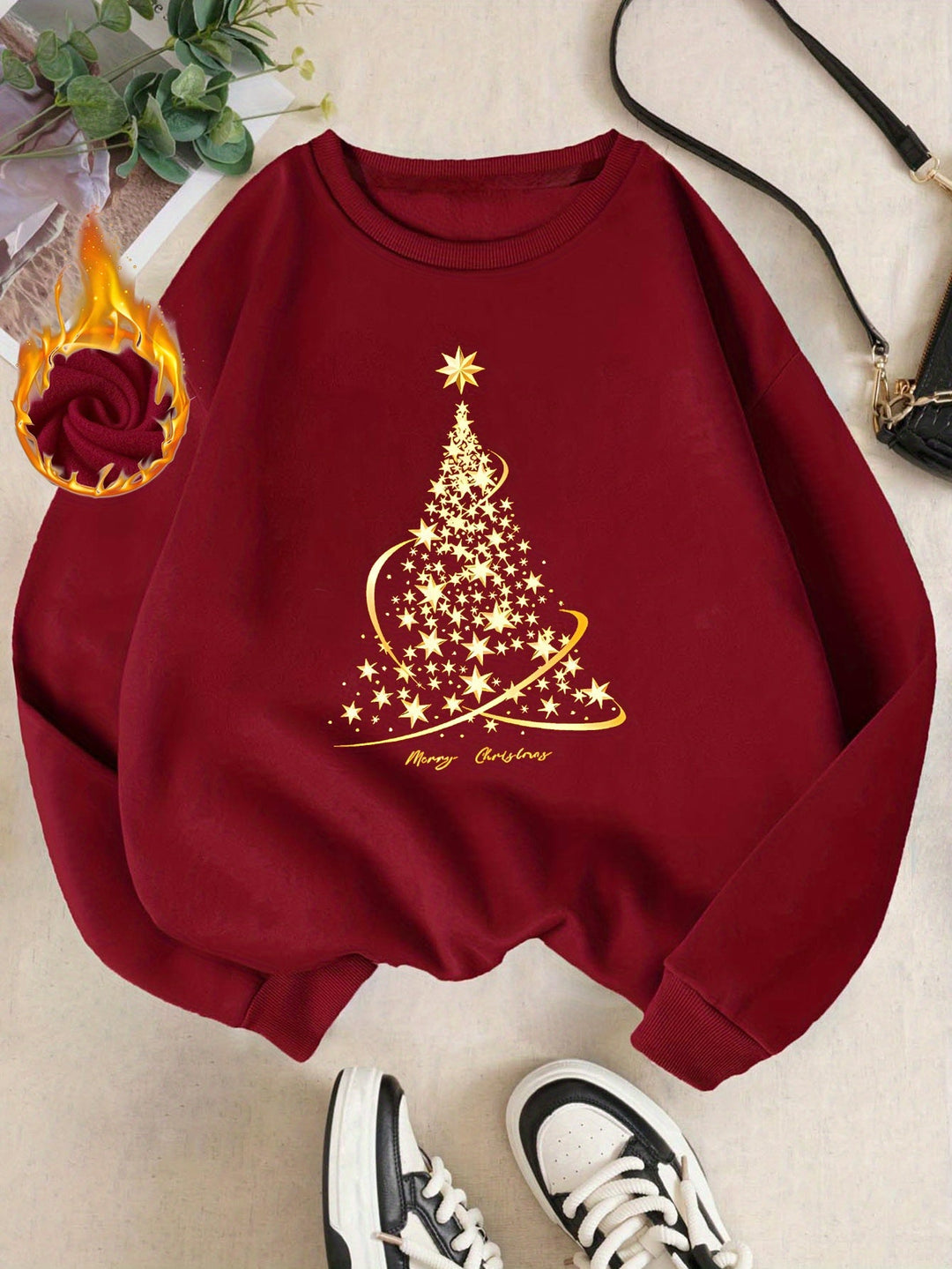 R&B | Jul Sweatshirt mit Print Baumwolle Goldener Weihnachtsbaum Design