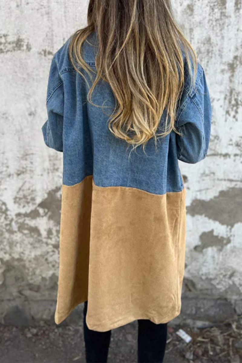 R&B | Street Buttons Patchwork Kontrast Umlegekragen Langarm Locker Denimjacke