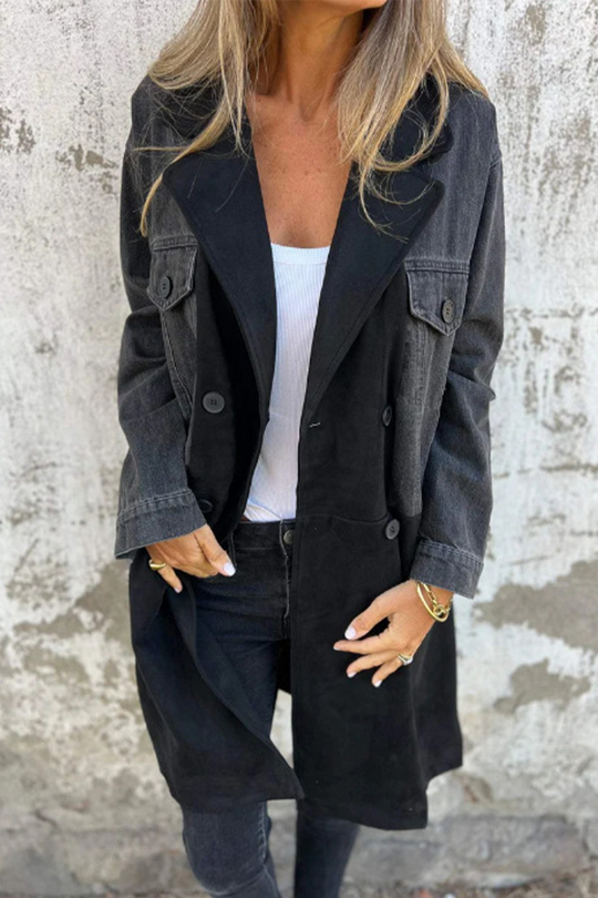 R&B | Street Buttons Patchwork Kontrast Umlegekragen Langarm Locker Denimjacke