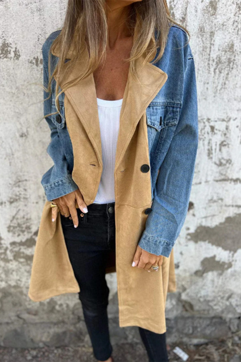 R&B | Street Buttons Patchwork Kontrast Umlegekragen Langarm Locker Denimjacke