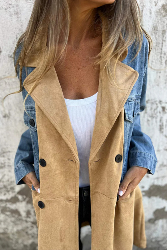 R&B | Street Buttons Patchwork Kontrast Umlegekragen Langarm Locker Denimjacke