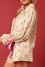 R&B | Lässiger Santa Claus Weihnachtsbaum Schnürung Kontrast Umlegekragen Langarm Zwei Stück (4 Farben)