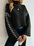 R&B | Damen Patchwork Strickpullover mit Kontrastierenden Farben und Rollkragen