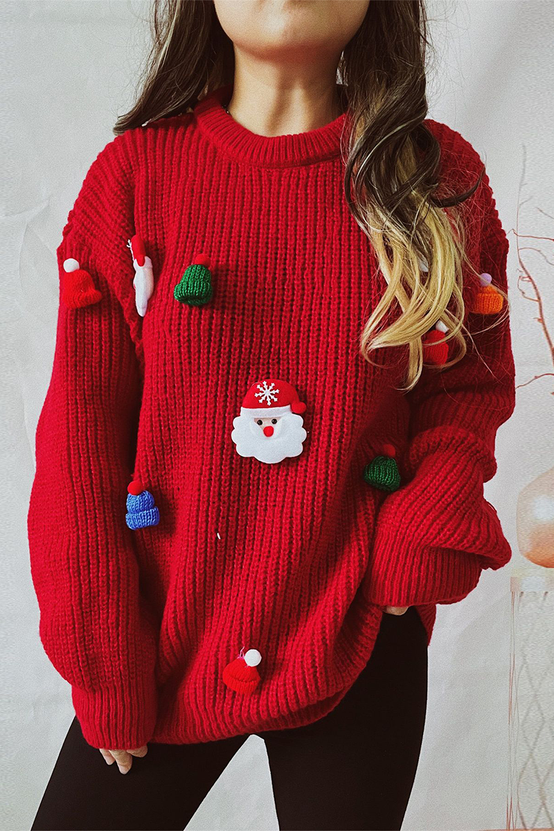 R&B | Lässiger Weihnachtsmann Weihnachtsbaum Patchwork WR&Bart Rundhals Pullover