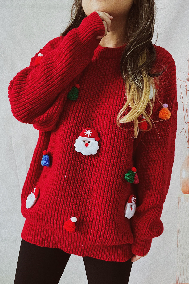 R&B | Lässiger Weihnachtsmann Weihnachtsbaum Patchwork WR&Bart Rundhals Pullover