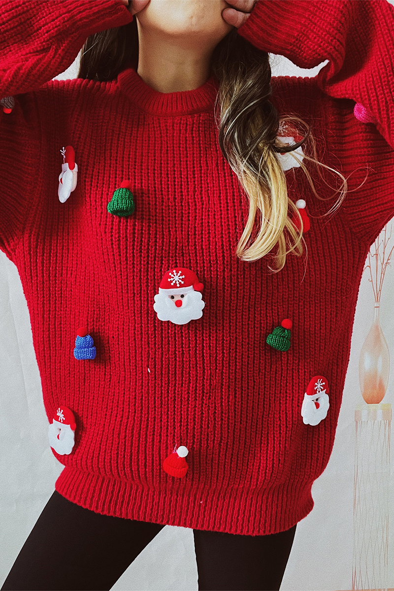 R&B | Lässiger Weihnachtsmann Weihnachtsbaum Patchwork WR&Bart Rundhals Pullover