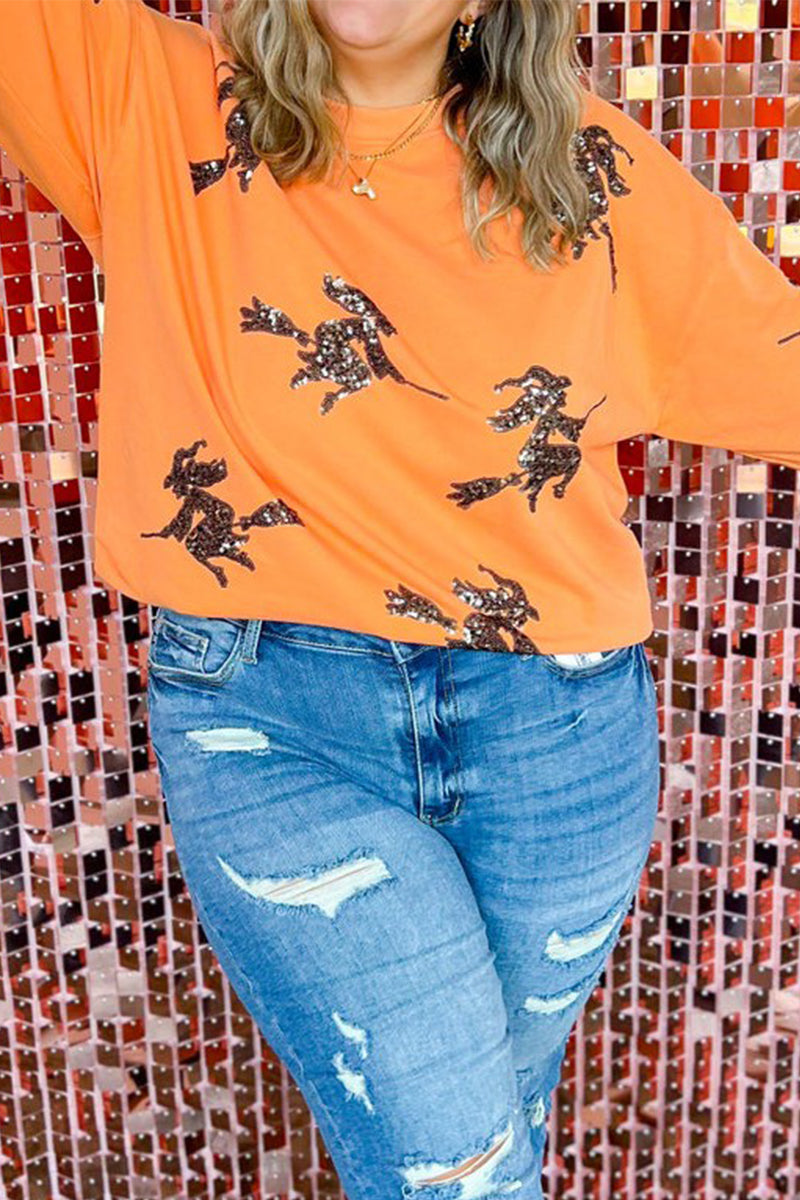 R&B| Casual Figur Bestickt Pailletten O-Ausschnitt Sweats