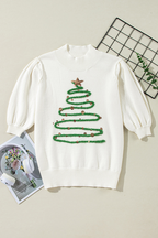R&B | Lässiger Weihnachtsbaum Pailletten Patchwork Halber Turtleneck Pullover