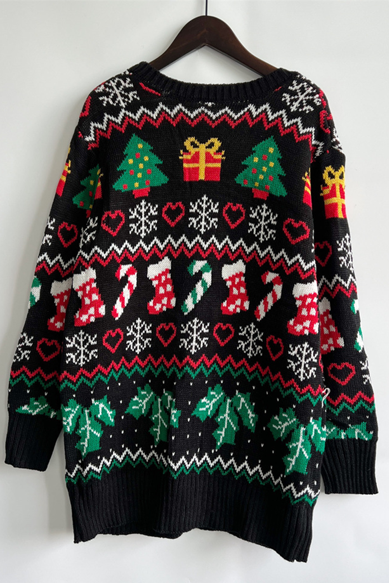 R&B | Casual Schneeflocken Weihnachtsbaum Knöpfe GewR&Be Kontrast V-Ausschnitt Oberbekleidung