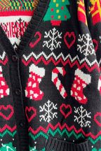 R&B | Casual Schneeflocken Weihnachtsbaum Knöpfe GewR&Be Kontrast V-Ausschnitt Oberbekleidung