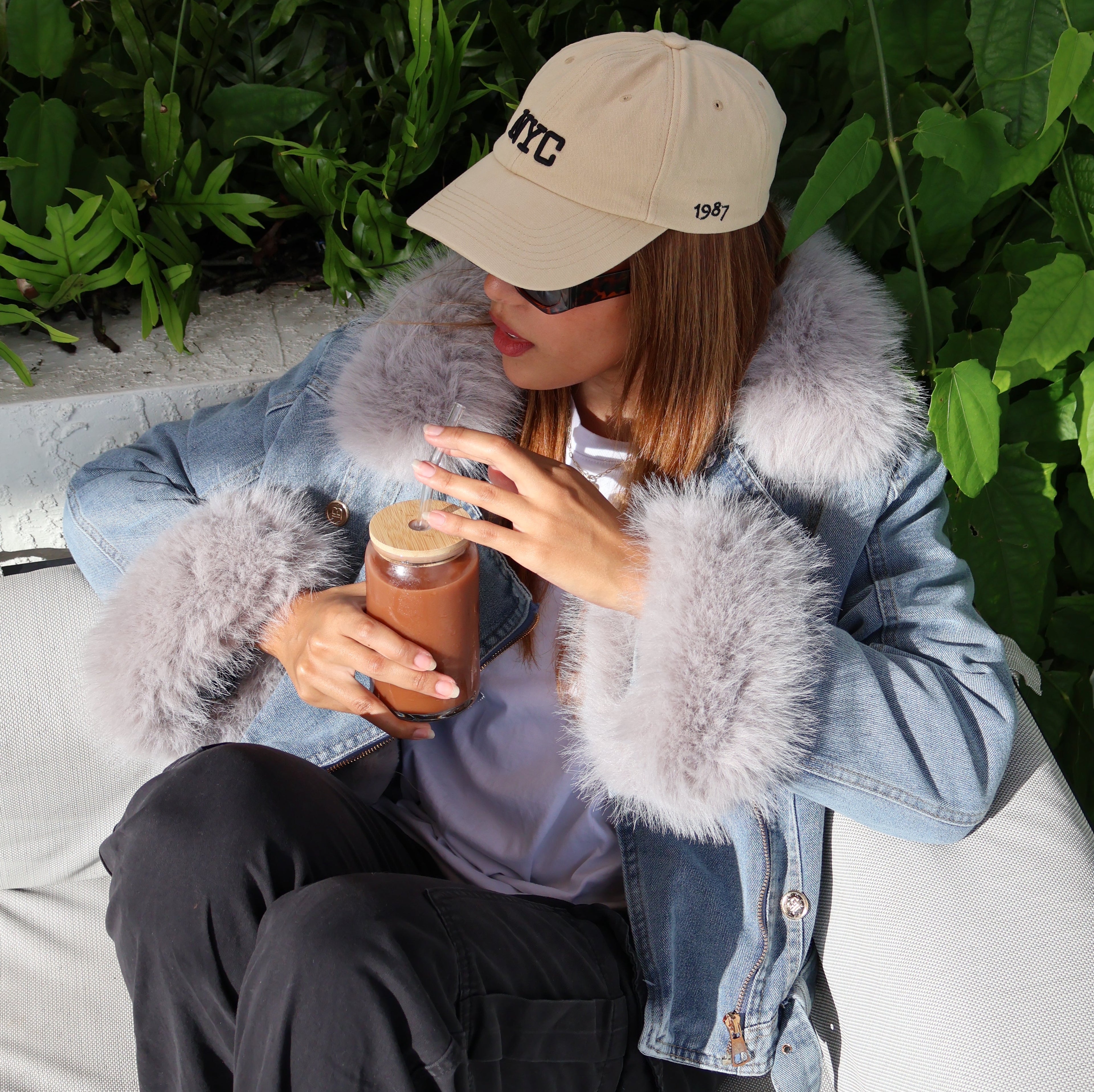 R&B | Jeansjacke mit Kunstfellkragen