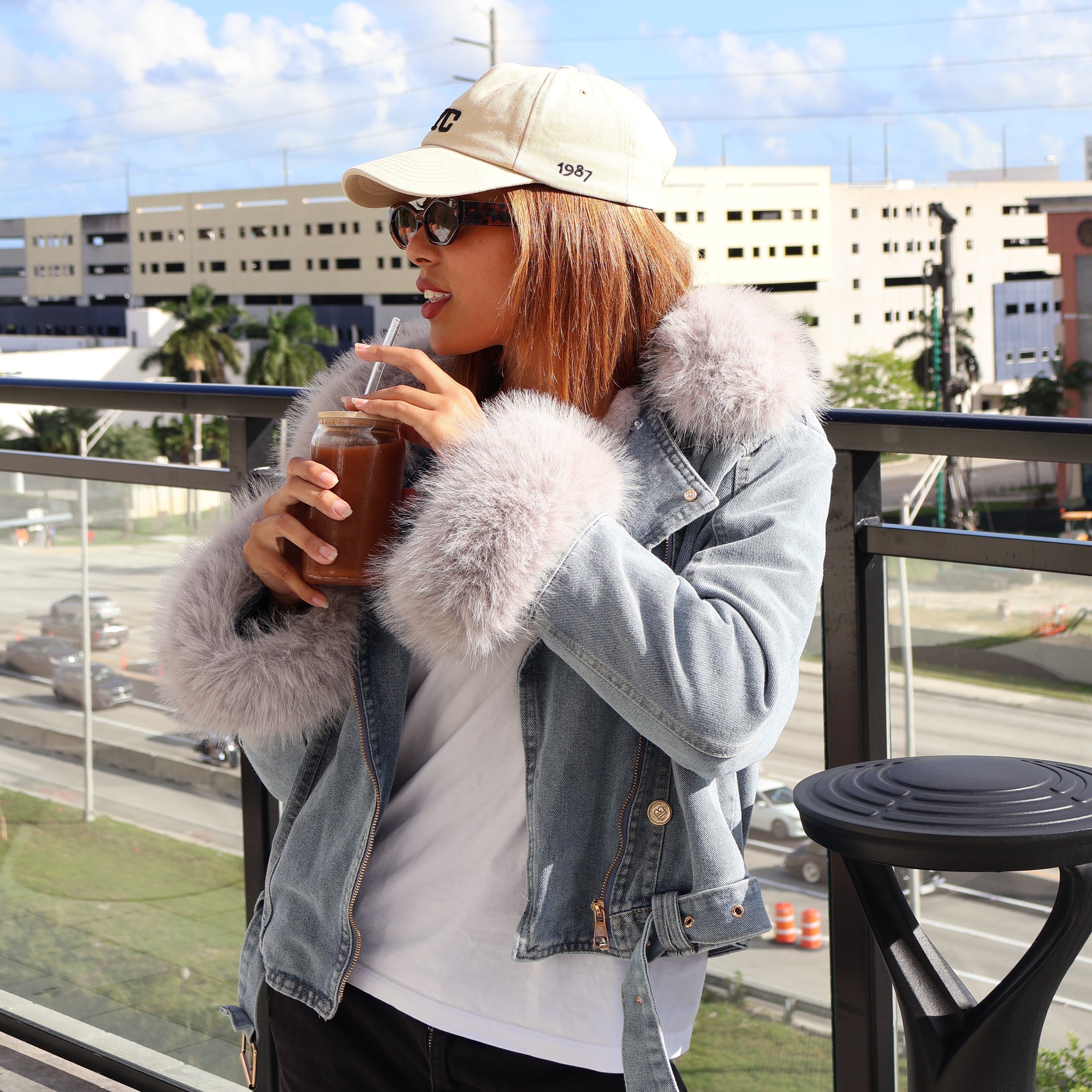 R&B | Jeansjacke mit Kunstfellkragen