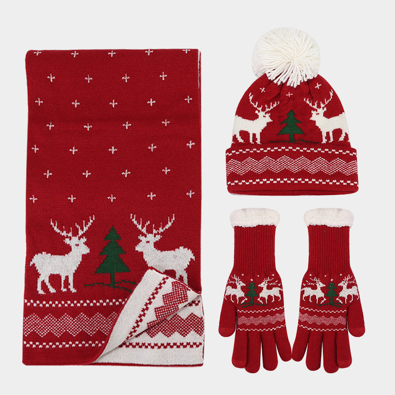 R&B | Weihnachtsrentiermuster Muster Mütze Schal Handschuhe Set (6 Farben)