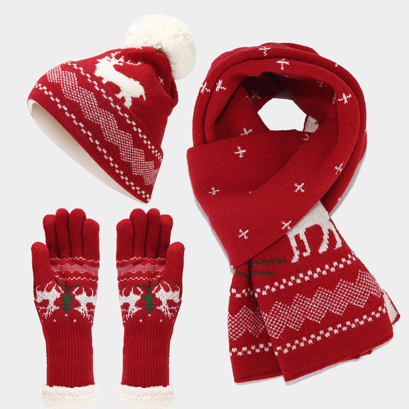 R&B | Weihnachtsrentiermuster Muster Mütze Schal Handschuhe Set (6 Farben)