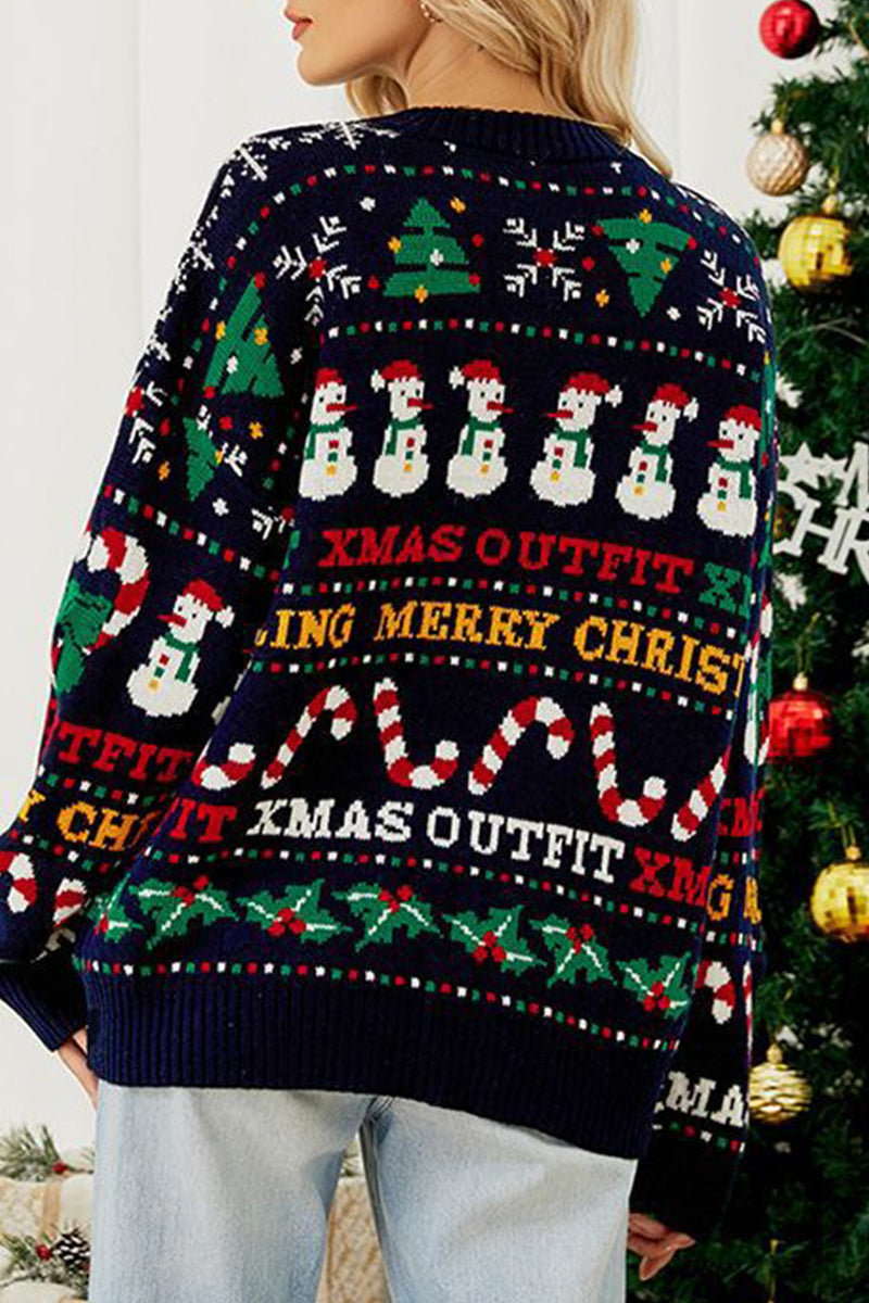 R&B | Casual Daily Schneeflocken Weihnachtsbaum Buchstaben WR&Ben Kontrast O Hals Pullover
