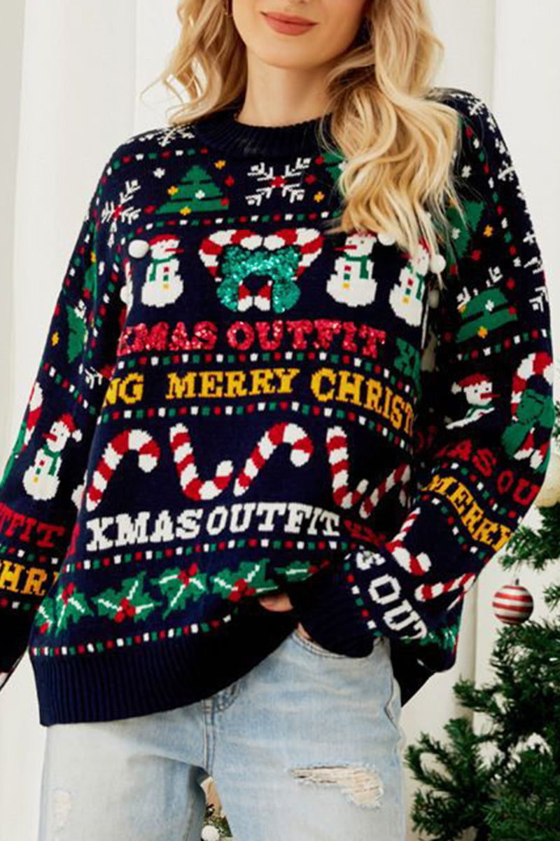 R&B | Casual Daily Schneeflocken Weihnachtsbaum Buchstaben WR&Ben Kontrast O Hals Pullover