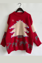 R&B | Lässiger Weihnachtsbaum Pailletten Patch Rundhals Pullover