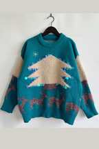 R&B | Lässiger Weihnachtsbaum Pailletten Patch Rundhals Pullover