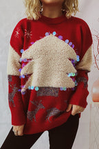 R&B | Lässiger Weihnachtsbaum Pailletten Patch Rundhals Pullover