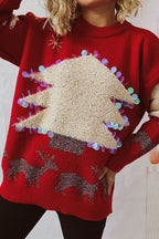 R&B | Lässiger Weihnachtsbaum Pailletten Patch Rundhals Pullover