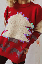 R&B | Lässiger Weihnachtsbaum Pailletten Patch Rundhals Pullover