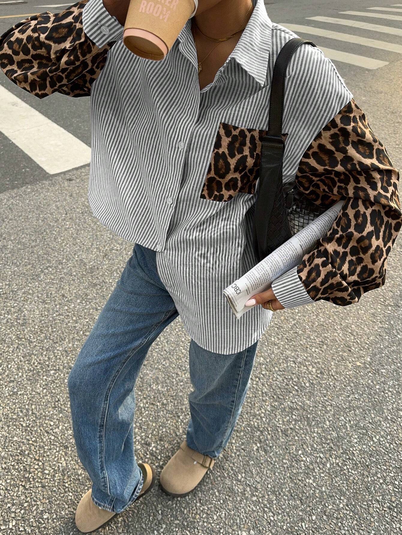R&B | Damenbluse mit Leo-Details Auffällig, Locker & Streetstyle Bereit
