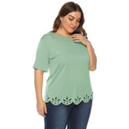 Damen lässiges T-Shirt mit kreativem Lochmuster R&B