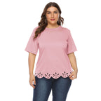 Damen lässiges T-Shirt mit kreativem Lochmuster R&B