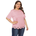 Damen lässiges T-Shirt mit kreativem Lochmuster R&B