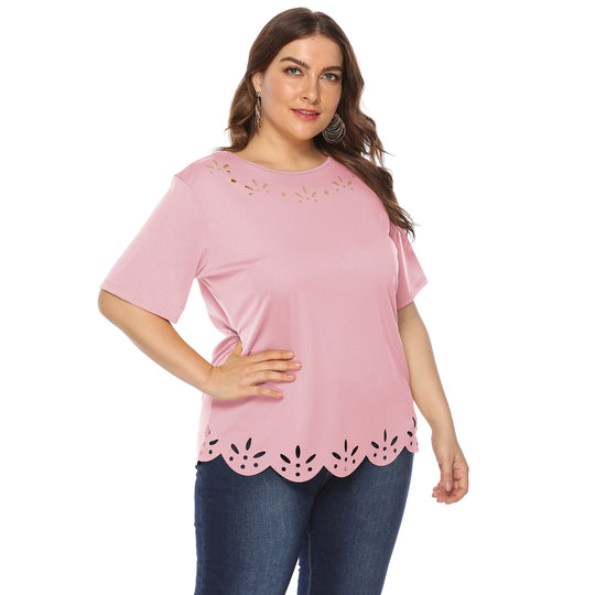 Damen lässiges T-Shirt mit kreativem Lochmuster R&B