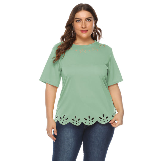 Damen lässiges T-Shirt mit kreativem Lochmuster R&B