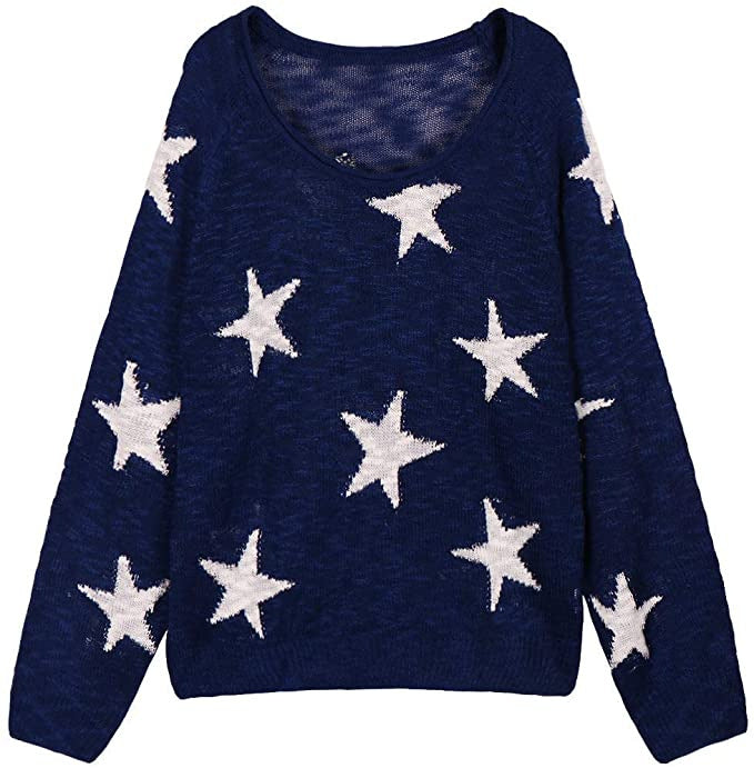 Damen Grobstrickpullover mit Sternenmuster R&B