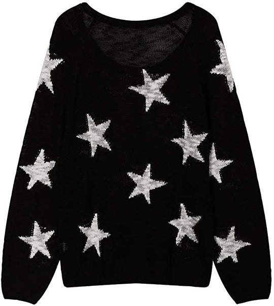 Damen Grobstrickpullover mit Sternenmuster R&B