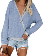 Damen lässiger V-Ausschnitt Pullover mit strukturierter Oberfläche R&B