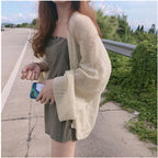 Damen lässiger Strickcardigan mit offener Front und weit geschnittenen Ärmeln