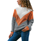 Damen modischer Strickpullover mit kontrastierenden Farbakzenten und strukturiertem Muster R&B