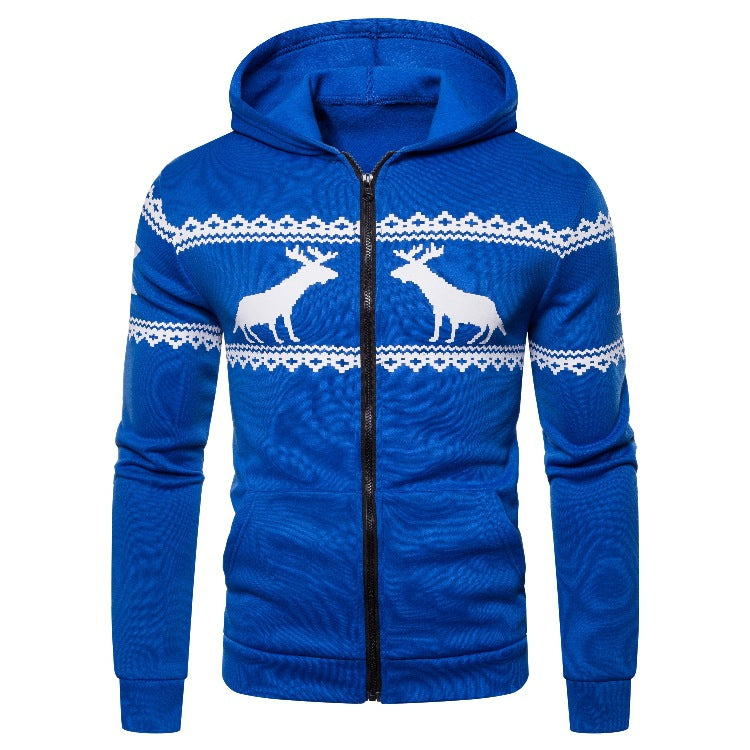 Herren Kapuzenjacke mit kreativem Rentierdesign und weichem Innenfutter