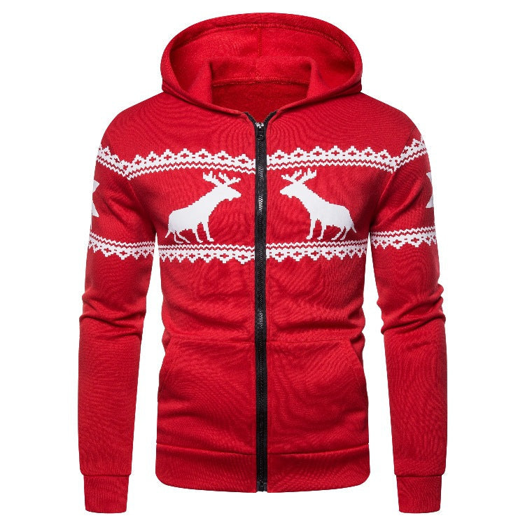 Herren Kapuzenjacke mit kreativem Rentierdesign und weichem Innenfutter