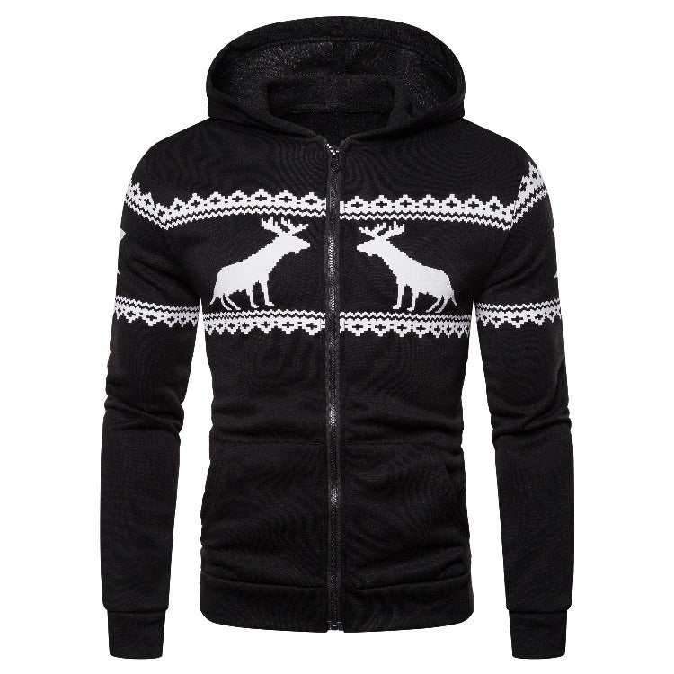 Herren Kapuzenjacke mit kreativem Rentierdesign und weichem Innenfutter